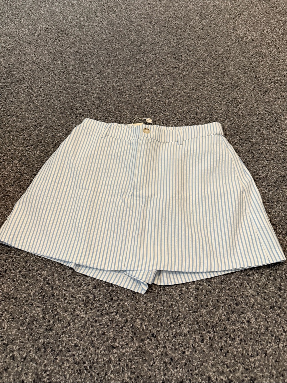 bohme High-Waist Blue and White Pinstripe Shorts